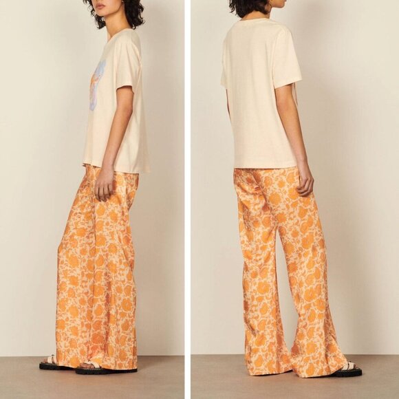 Sandro | Trapani Floral Trousers In Orange - Picture 2 of 13